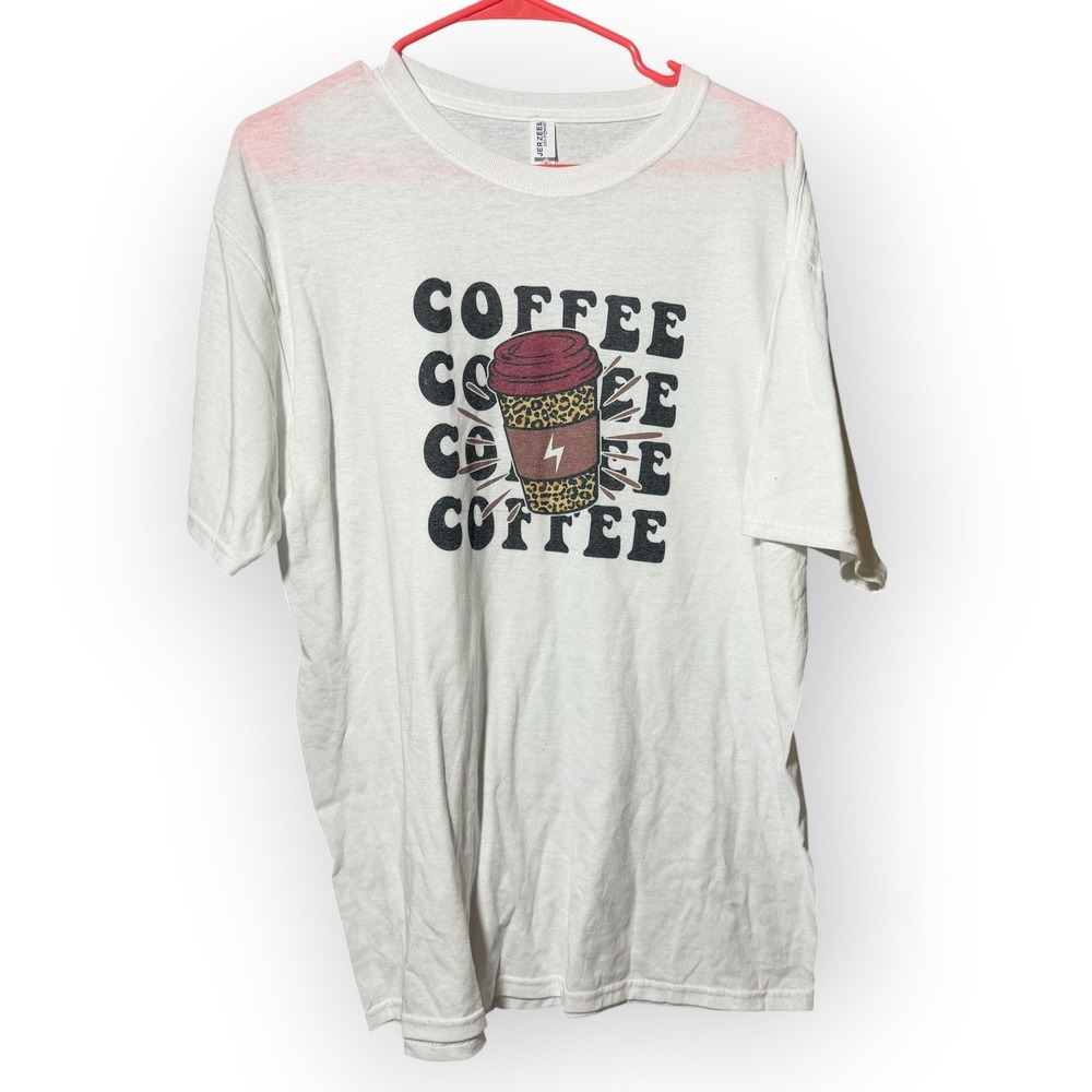 Jerzees Dri-Power Coffee Leopard Graphic T-Shirt White Large‎ Mens Womens Tee